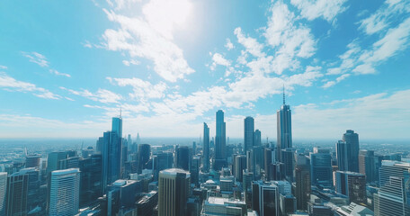 Modern Skyline with High-Rise Office Buildings under Blue Sky