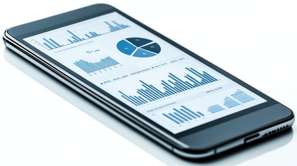 A smartphone displaying various data visualizations and charts for analysis.