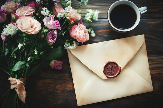 coffee, flowers and a congratulatory letter on the table