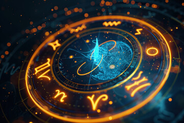 Fototapeta premium Astrological composition with zodiac circle in signs and symbols