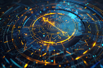 Astrological composition with zodiac circle in signs and symbols