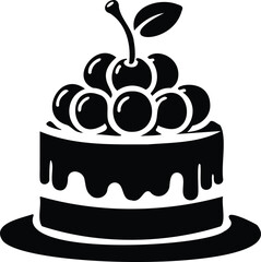 a black and white drawing of cherries on a cake