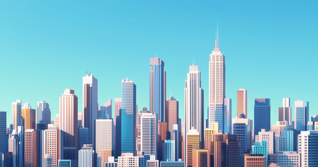 Obraz premium Modern Skyline with High-Rise Office Buildings under Blue Sky