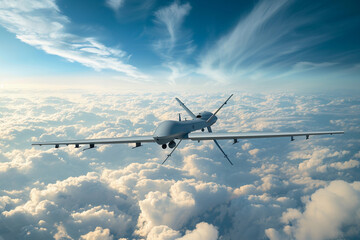 Fototapeta premium Drone flying in sky over beautiful nature during observation from top