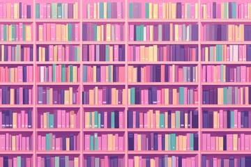 A colorful bookshelf filled with books arranged in a visually appealing pattern.