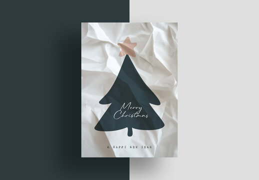 Festive Card With Crumpled Paper Texture And Vector Tree Illustration