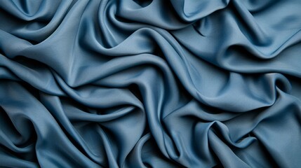 Fototapeta premium Smooth blue fabric with elegant folds and creases.