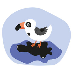 Creative interpretation of a bird standing on a colorful surface in a playful style