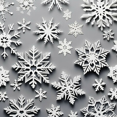 Fototapeta premium Delicate cutout snowflakes on a clean background, showcasing intricate designs. Perfect for winter, holiday, and minimalist decor themes.