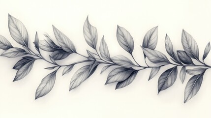 Obraz premium Elegant Botanical Branch: A Monochrome Pencil Sketch of a Delicate Plant Branch with Intricate Leaf Details