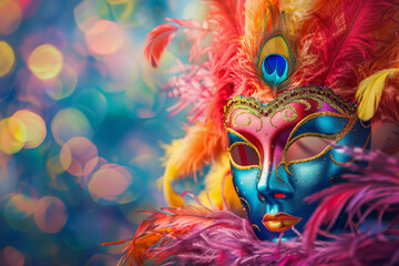 Fototapeta premium Beautiful greeting card with bright holiday composition for happy celebrate mardi gras