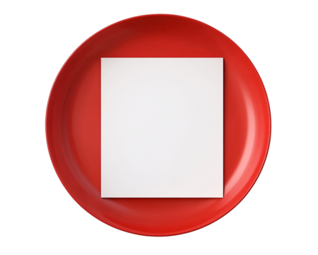 a red plate with a white square on it