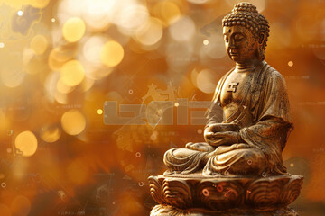 Beautiful greeting card with ancient statue great Buddha to bright holiday composition