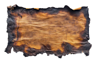 Old burnt parchment paper with textured edges, isolated on transparent cutout background