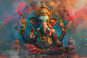 Greeting card with bright holiday composition for Ganesh Chaturthi