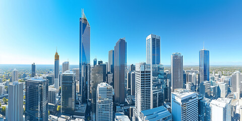 Obraz premium Modern Skyline with High-Rise Office Buildings under Blue Sky
