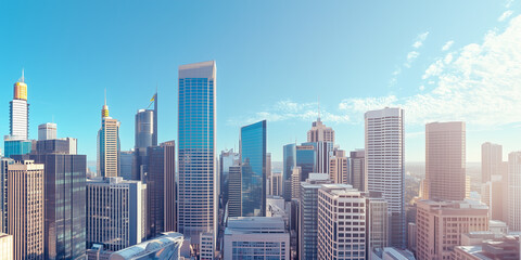 Obraz premium Modern Skyline with High-Rise Office Buildings under Blue Sky