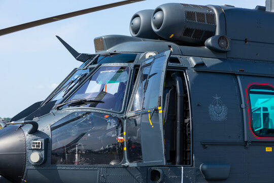 Cockpit closeup of modern military helicopter of the Hungarian Armed Forces from Hungary