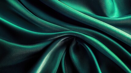 Obraz premium Textured dark green and blue fabric with a glossy and matte finish, featuring a smooth flowing appearance, perfect for abstract design applications.
