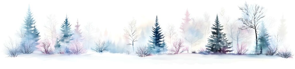 Fototapeta premium Winter forest landscape in watercolor style