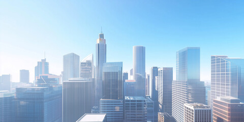 Obraz premium Modern Skyline with High-Rise Office Buildings under Blue Sky