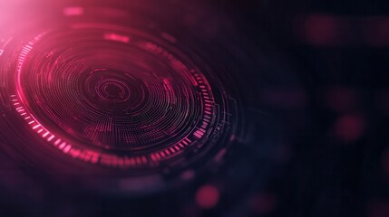 A vibrant, abstract image featuring concentric circles with a digital, futuristic aesthetic in shades of pink and red against a dark background.