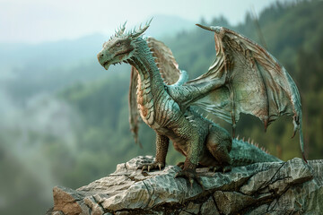 Fototapeta premium Fantastically mythological dragon with big wide wings