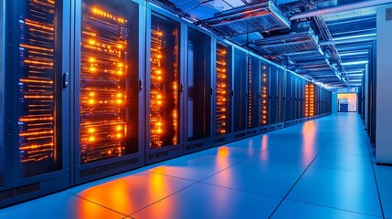 Data center operations high-tech server room modern facility digital infrastructure futuristic environment professional perspective