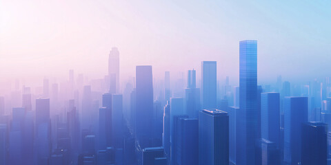 Obraz premium Modern Skyline with High-Rise Office Buildings under Blue Sky