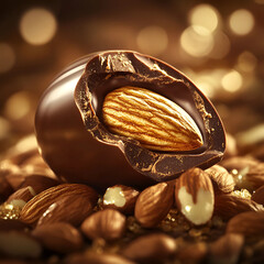 Chocolate-covered almond close-up