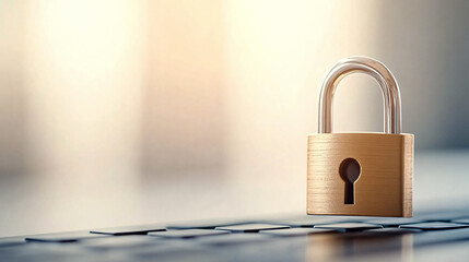Fototapeta premium Padlock protecting computer keyboard to ensure data security and defend against online threats