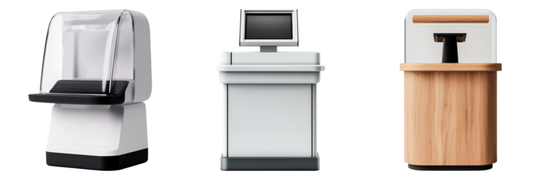 Register and complete signup verification to start concept. Modern checkout kiosks in various designs and materials.