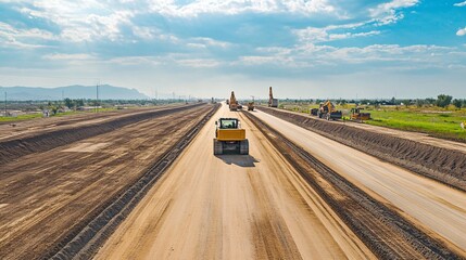 Fototapeta premium Heavy Machinery at Road Construction Site