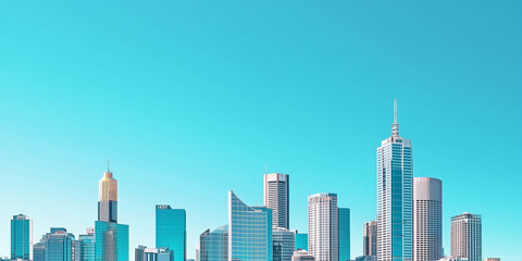 Obraz premium Modern Skyline with High-Rise Office Buildings under Blue Sky
