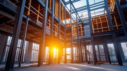 Fototapeta premium Modern Interior Building Framework at Sunset