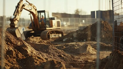 Fototapeta premium Construction Area with Excavator in High Resolution