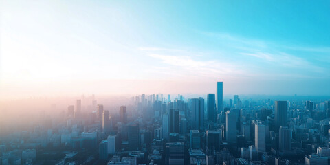 Fototapeta premium Modern Skyline with High-Rise Office Buildings under Blue Sky