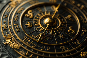 Fototapeta premium Astrological composition with zodiac circle in signs and symbols