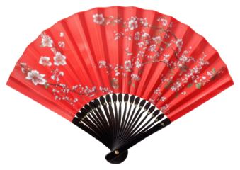 Japanese and Chinese Hand red fan, PNG, Isolated on Transparent Background