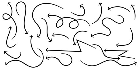 Collection of black arrow shapes in various directions and styles.