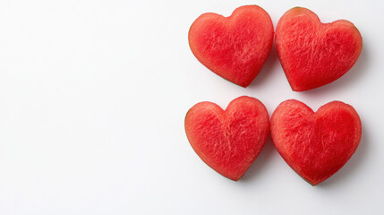 Obraz premium Fresh watermelon hearts arranged in triangular pattern, showcasing vibrant red color and unique shape, perfect for summer treats or decorations
