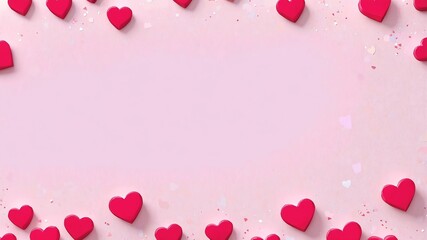 fuchsia mini hearts on corners space for text on contrast background