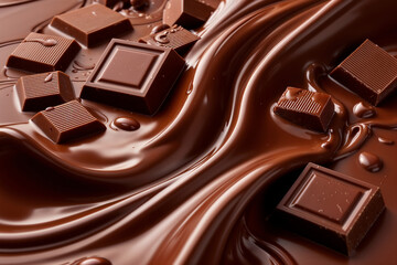 chocolate with a glossy finish, cascading in waves, delicious chocolate background, Ai generative
