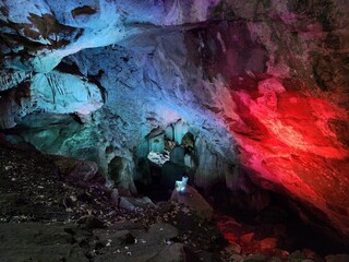 Borra, Andhra Pradesh India - Nov 11 2024: Natural Borra caves are largest in India. They are formed with a variety of speleothems ranging in size and shape near Vizag - Vishakhapatnam.
