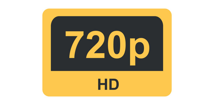 720p HD resolution label. Flat style design isolated on white background.