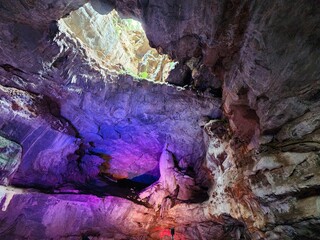 Borra, Andhra Pradesh India - Nov 11 2024: Natural Borra caves are largest in India. They are formed with a variety of speleothems ranging in size and shape near Vizag - Vishakhapatnam.