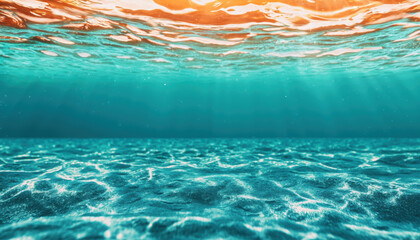 Plastic Pollution Waste Reduction Concept. An underwater scene showcasing clear turquoise waters illuminated by sunlight, creating a serene and tranquil atmosphere.