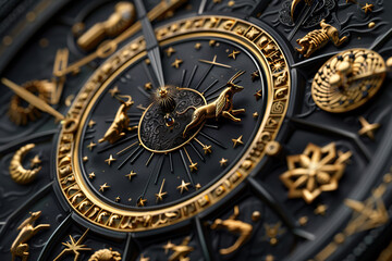 Naklejka premium Astrological composition with zodiac circle in signs and symbols