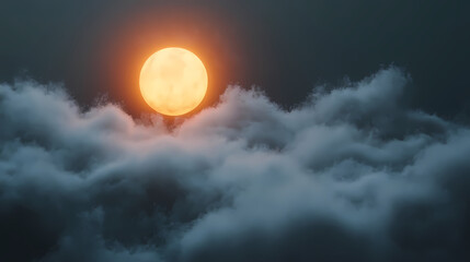 Obraz premium Orange sun rising through dark clouds creating a serene atmosphere