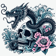 Fototapeta premium Sea dragon snake svg, dragon snake on skull svg, dragon snake svg file, Flower dragon snake svg, Ocean Animal sv v11